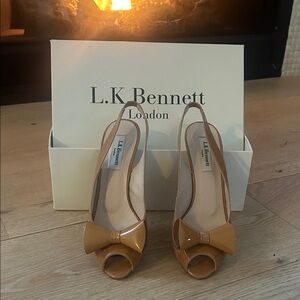 LK Bennett London:  Brown Peep-Toe Slingback Heels